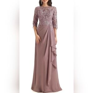 Elegant Mauve Lace Evening Gown